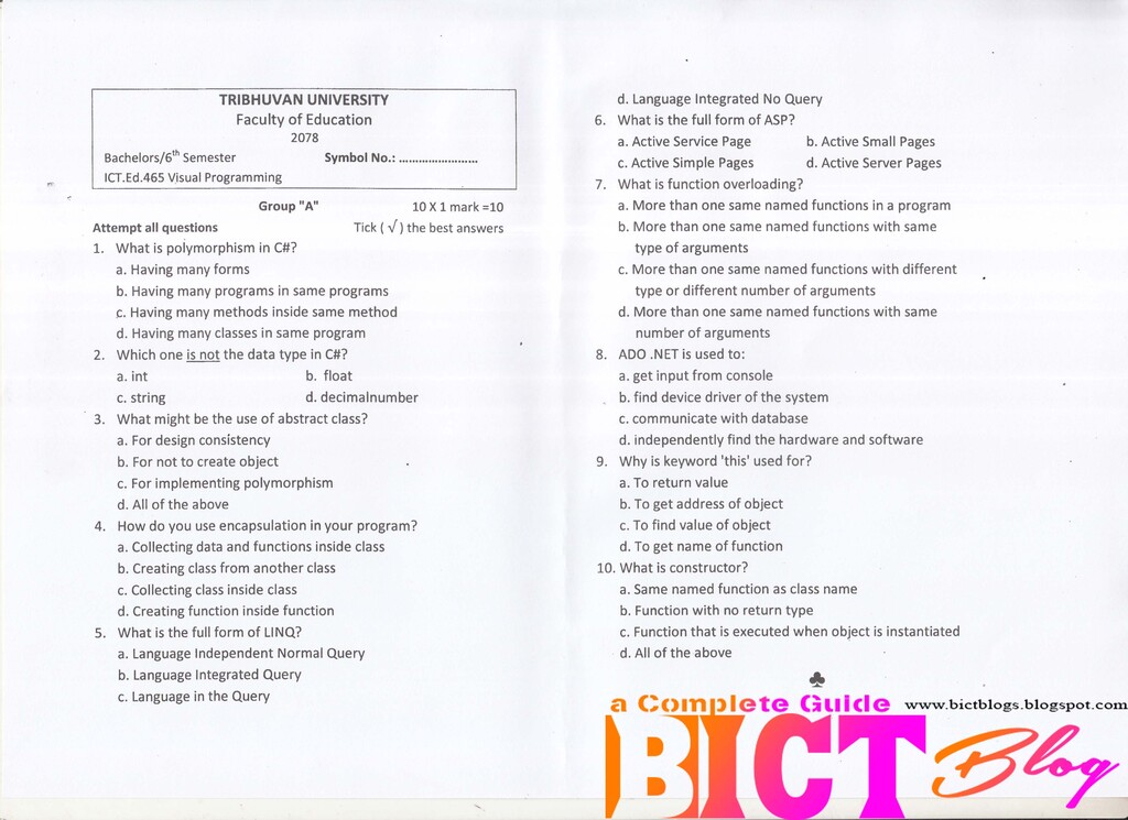 Visual Programming with C# - Old Questions - Noted Insights