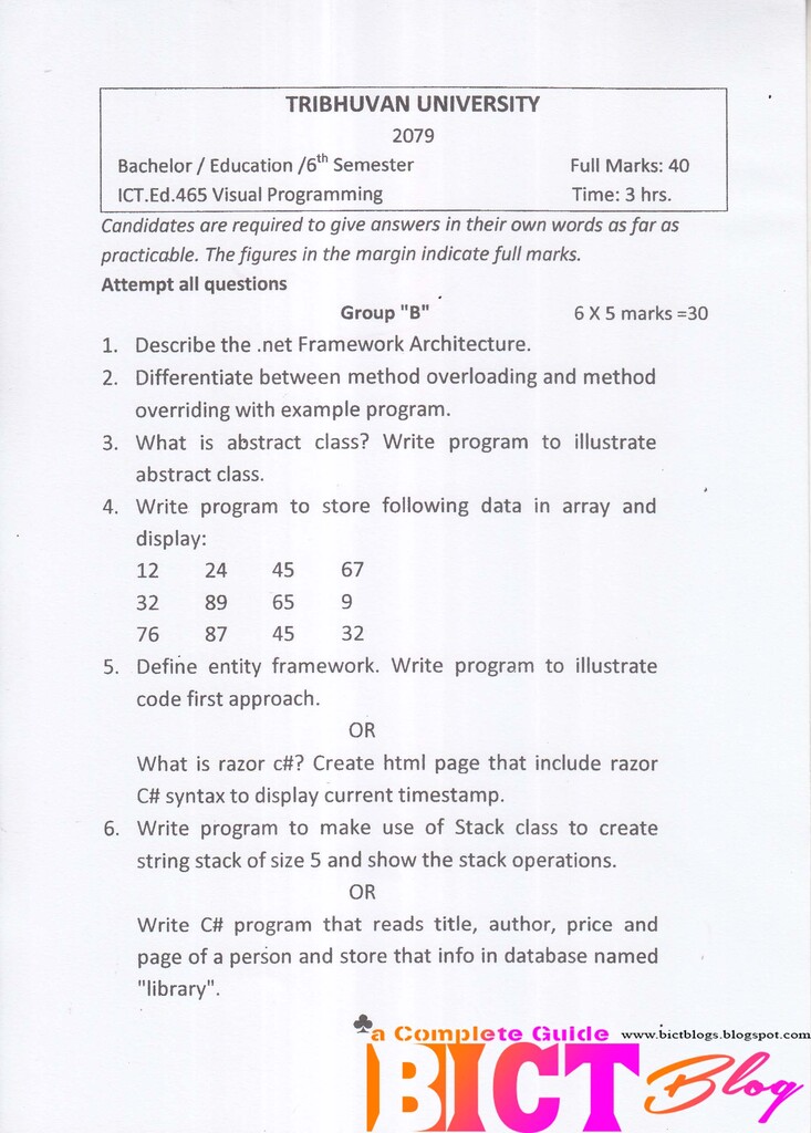 Visual Programming with C# - Old Questions - Noted Insights