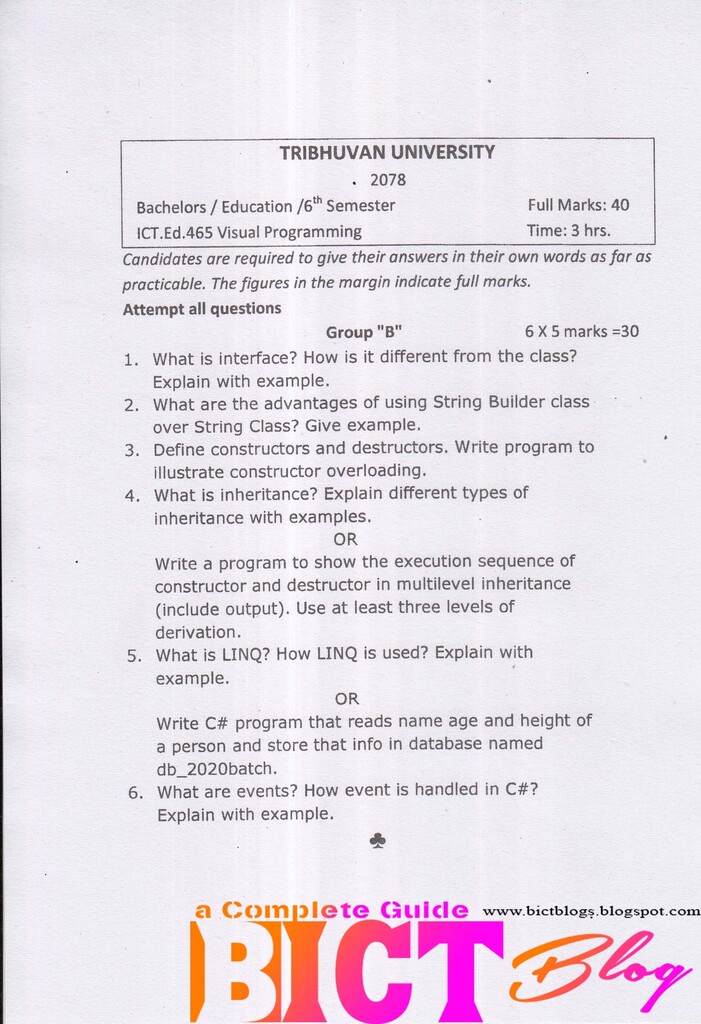 Visual Programming with C# - Old Questions - Noted Insights