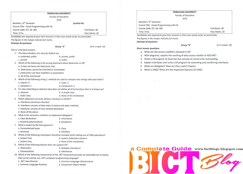 Visual Programming with C# - Old Questions - Noted Insights